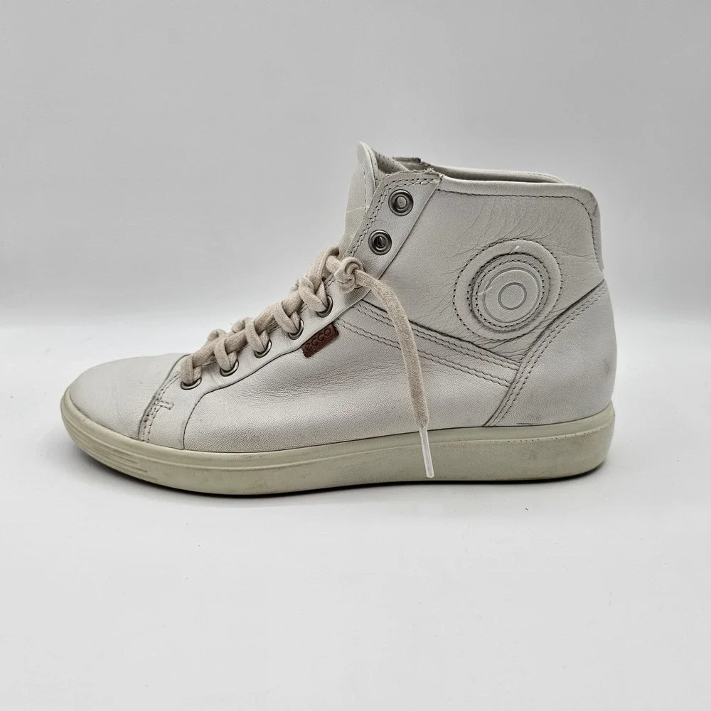 ECCO Soft 7 Shoes Womens Size 8 White‎ Leather High Top Comfort Casual Sneakers